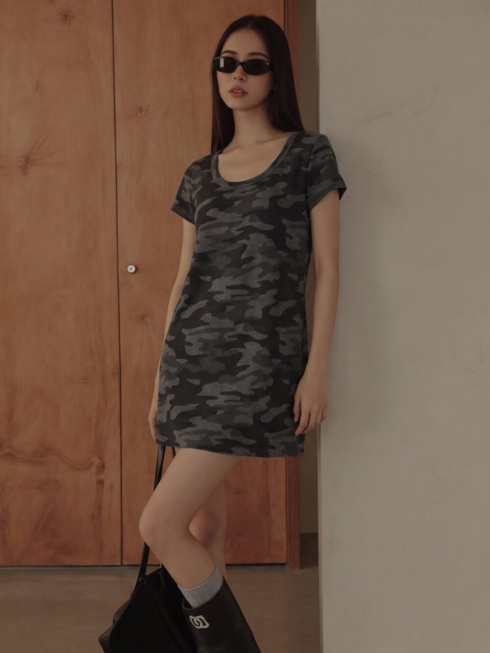 Z Supply Charcoal Camo T-Shirt Mini Dress